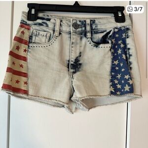 Mossimo American Flag Patchwork Denim Shorts Juniors 3 Patriotic USA